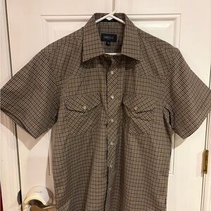Omega Men's Tan and Black Checkered Shirt